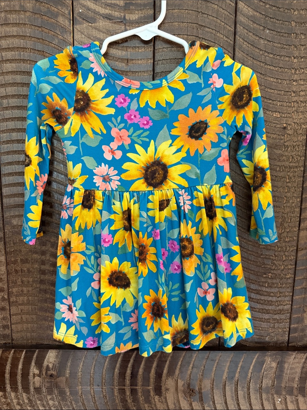 Little Sleepies Sunflower Floral Long-Sleeve Dress - Teal